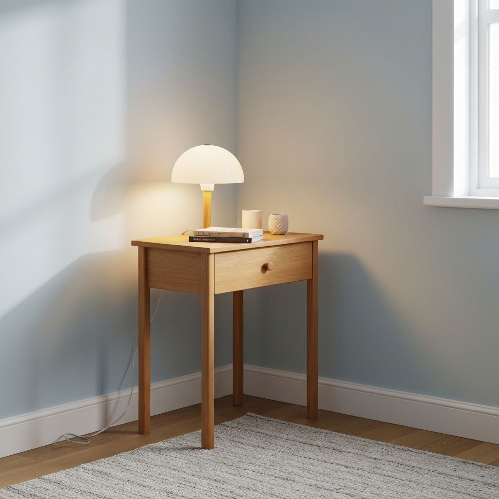 Mesa auxiliar como mesa de noche en habitación moderna